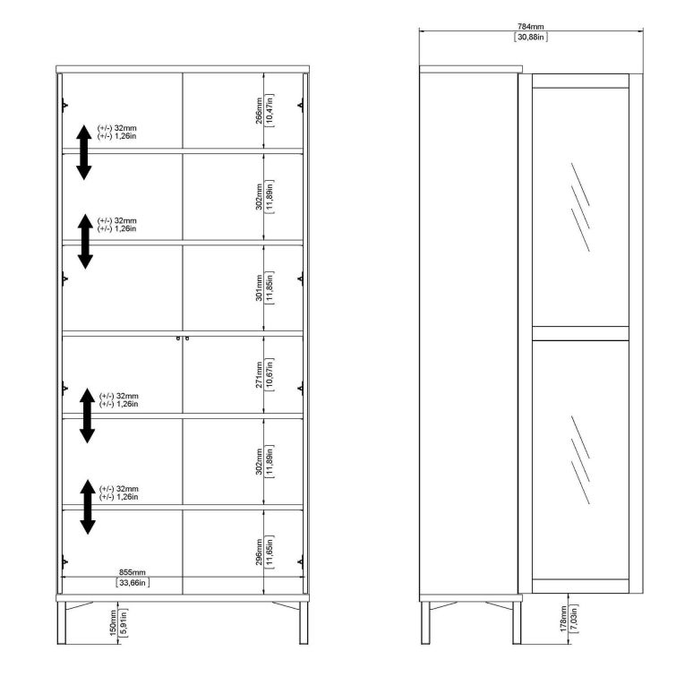 Mobile vetrina 2 ante 88x36x202h cm bianco e quercia - Hudhud