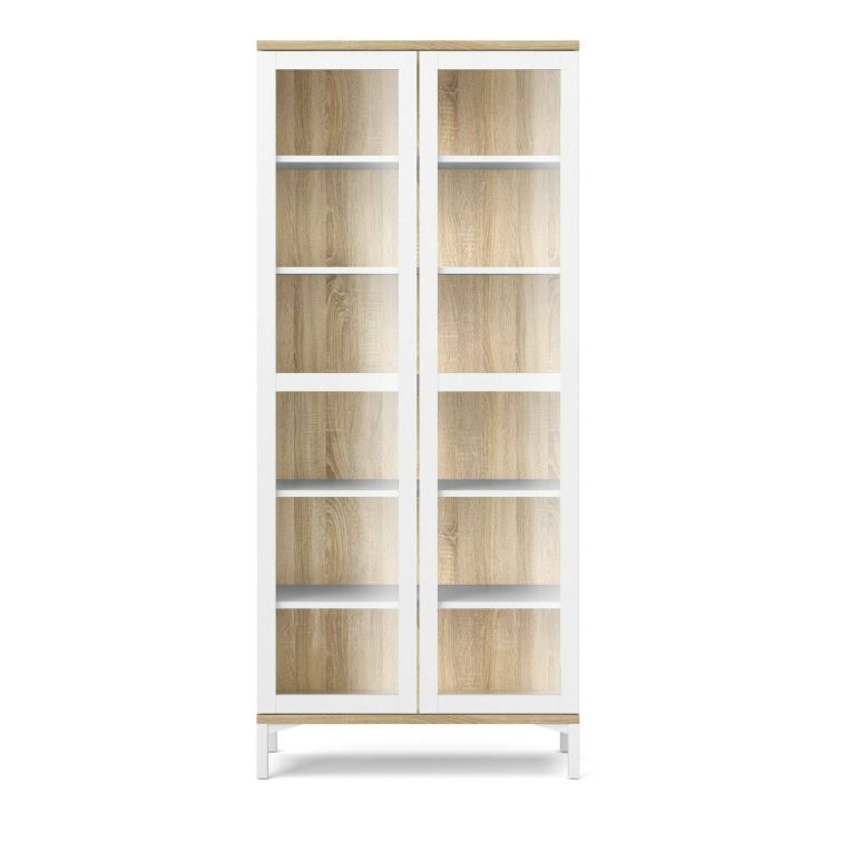 Mobile vetrina 2 ante 88x36x202h cm bianco e quercia - Hudhud