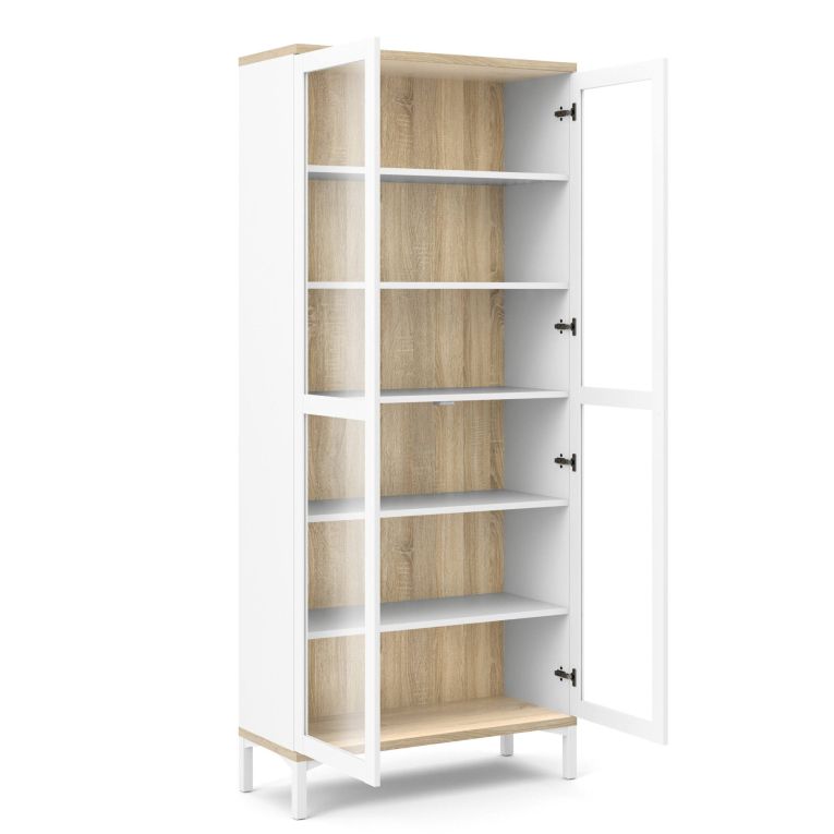 Mobile vetrina 2 ante 88x36x202h cm bianco e quercia - Hudhud