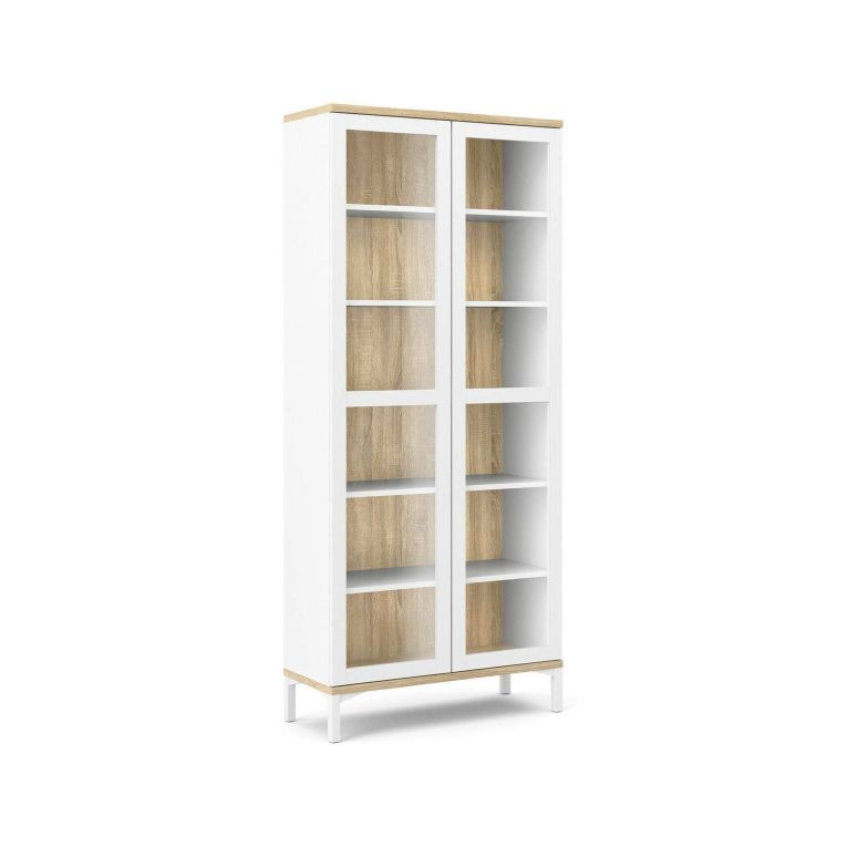 Mobile vetrina 2 ante 88x36x202h cm bianco e quercia - Hudhud
