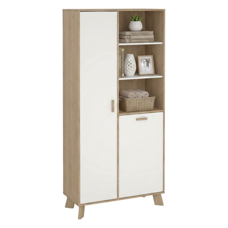 Mobile vetrina 2 ante 88x39x188h cm rovere e bianco - Mirinae