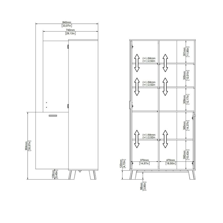 Mobile vetrina 2 ante 88x39x188h cm rovere e bianco - Mirinae