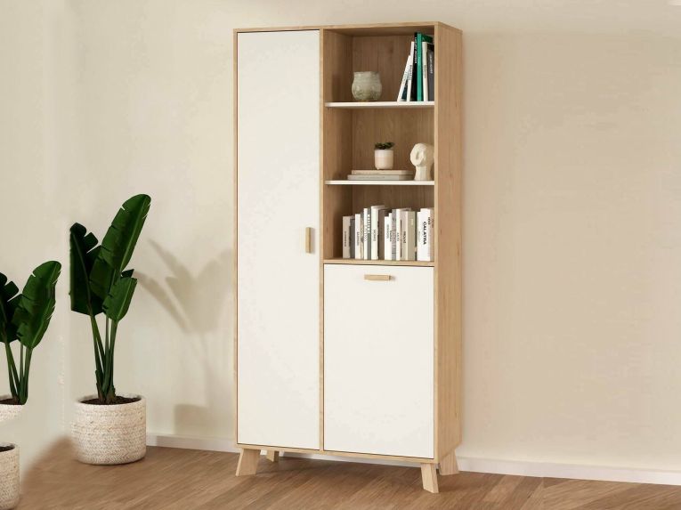 Mobile vetrina 2 ante 88x39x188h cm rovere e bianco - Mirinae