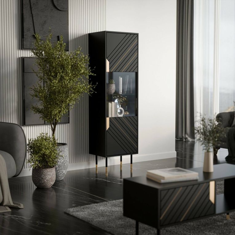 Mobile vetrina 54x40x180h cm nero e oro - Ippoliti