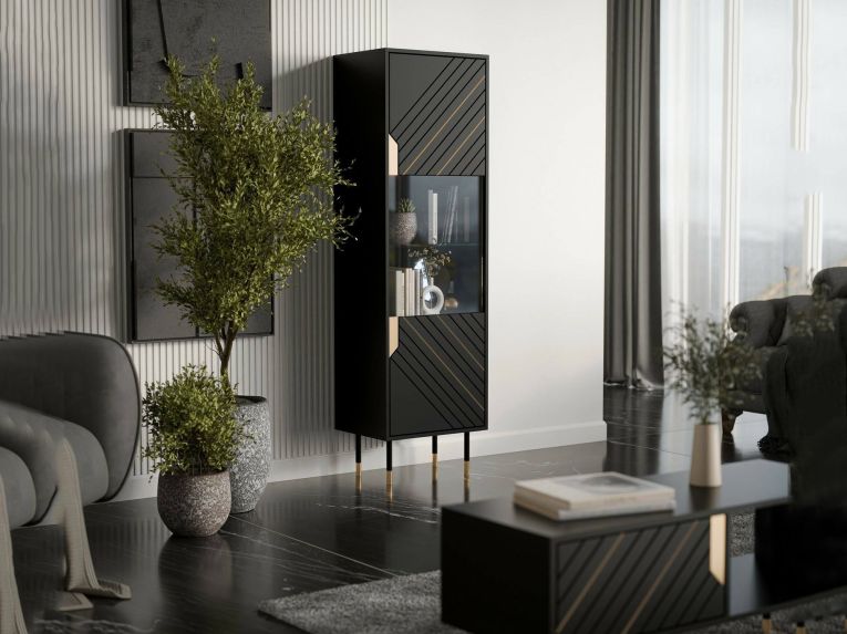 Mobile vetrina 54x40x180h cm nero e oro - Ippoliti
