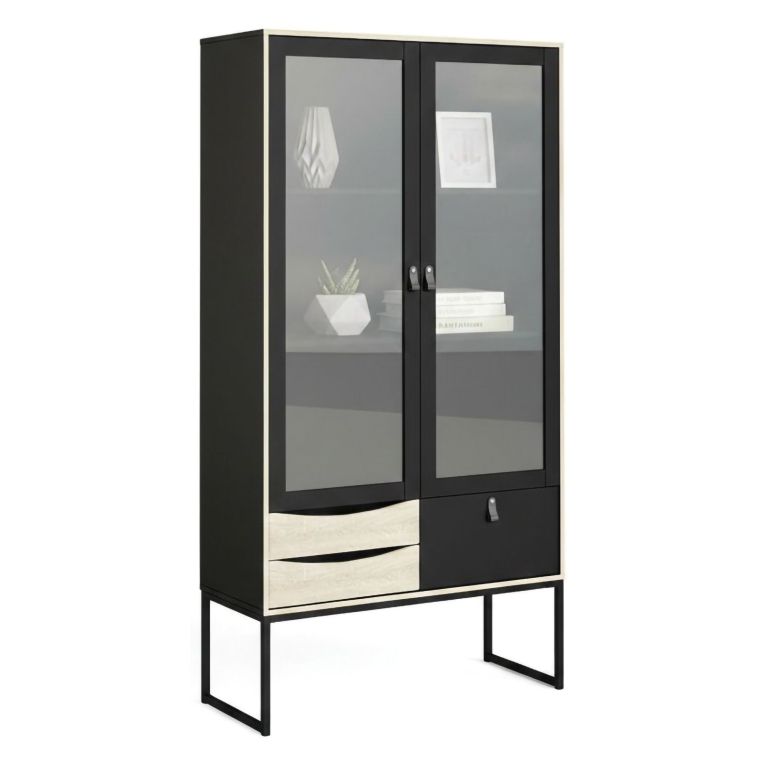 Mobile vetrina industrial 2 ante 98x40x189h cm nero e quercia - Barbata