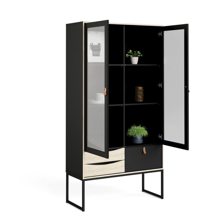 Mobile vetrina industrial 2 ante 98x40x189h cm nero e quercia - Barbata