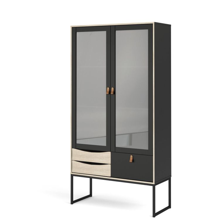 Mobile vetrina industrial 2 ante 98x40x189h cm nero e quercia - Barbata