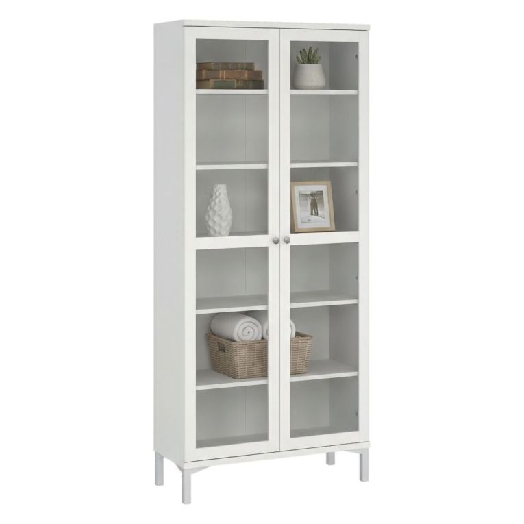 Mobile vetrina luminoso 2 ante 88x36x202h cm bianco - Wutip