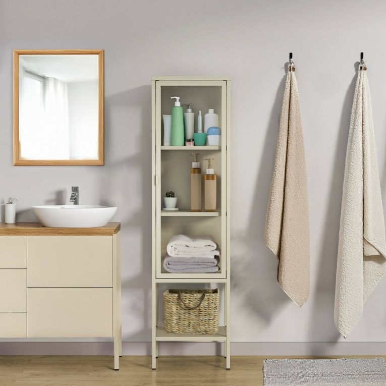 Mobile vetrina minimal in metallo 42x35x160h cm panna - Laces