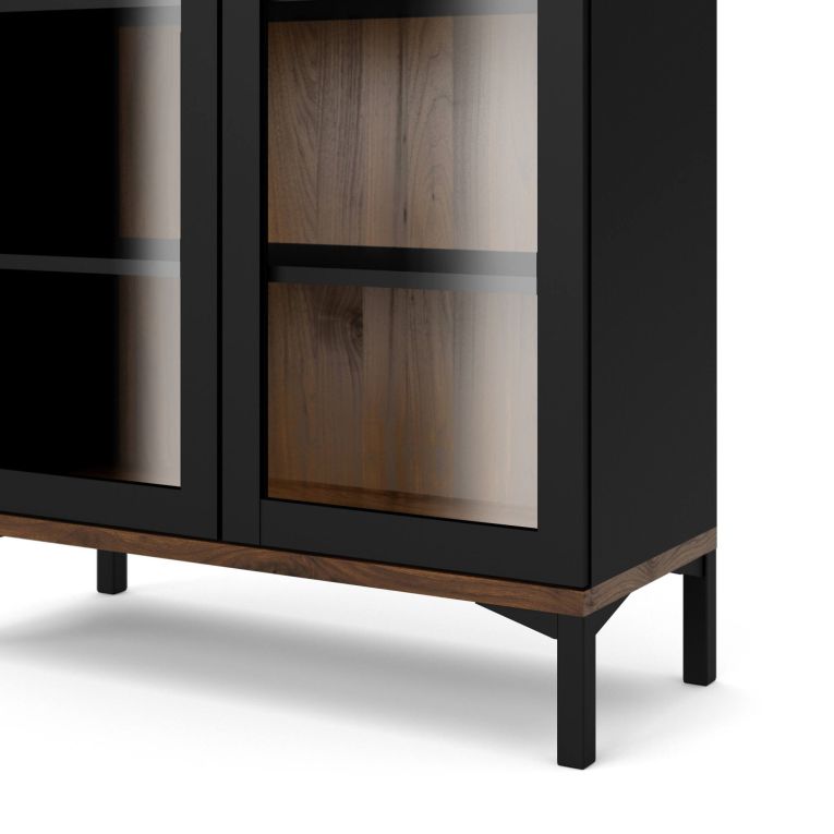 Mobile vetrina per studio 2 ante 88x36x202h cm nero e noce - Hudhud
