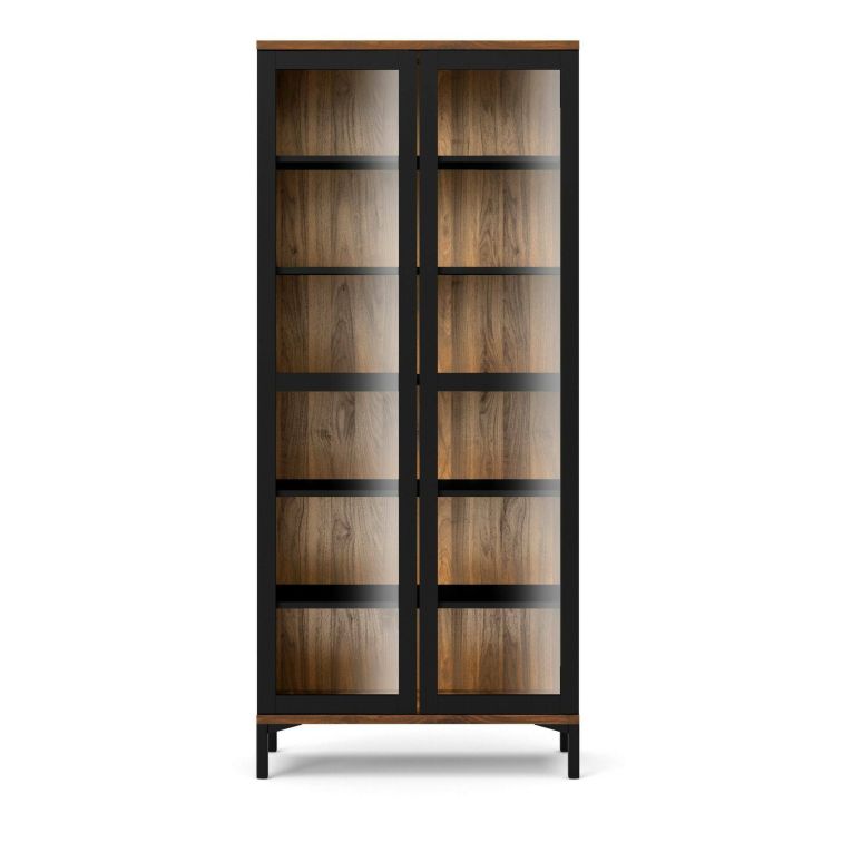 Mobile vetrina per studio 2 ante 88x36x202h cm nero e noce - Hudhud