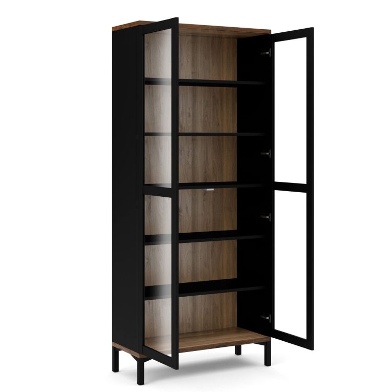 Mobile vetrina per studio 2 ante 88x36x202h cm nero e noce - Hudhud
