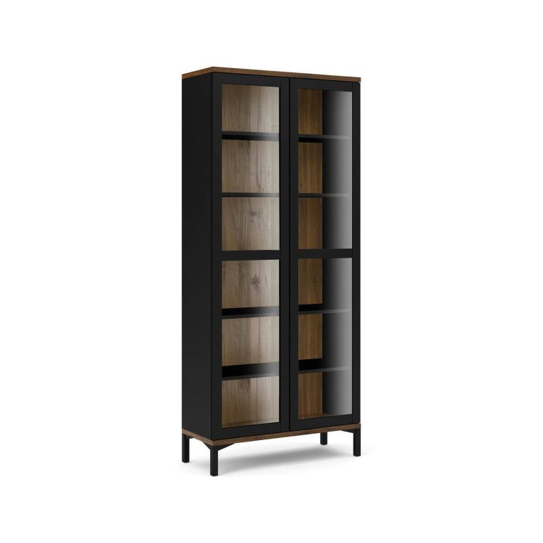 Mobile vetrina per studio 2 ante 88x36x202h cm nero e noce - Hudhud