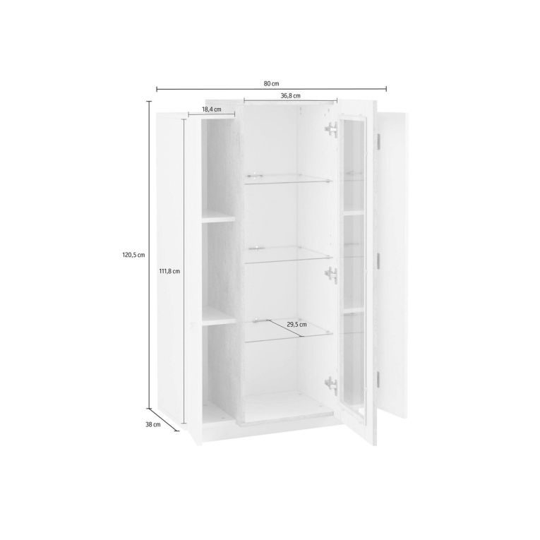 Mobile vetrina salotto 3 ante 80x38x121h cm bianco lucido e cemento - Ablaze