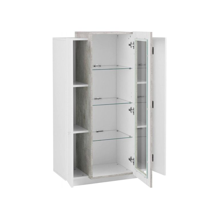 Mobile vetrina salotto 3 ante 80x38x121h cm bianco lucido e cemento - Ablaze