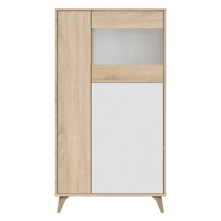 Mobile vetrina soggiorno 3 ante 77x33x142h cm rovere e bianco - Altavista