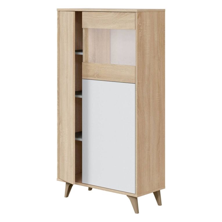 Mobile vetrina soggiorno 3 ante 77x33x142h cm rovere e bianco - Altavista