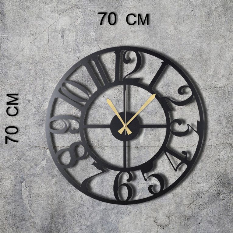 Orologio Nero Materiale Struttura in Metallo 70x70h cm, - Motafa