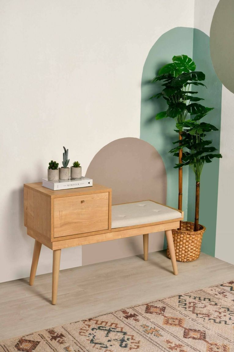 Panca Aeliana, Panchina multiuso, Seduta per ospiti, Cassapanca multifunzione, 40x105h45 cm, Quercia e Crema