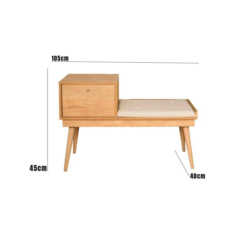 Panca Aeliana, Panchina multiuso, Seduta per ospiti, Cassapanca multifunzione, 40x105h45 cm, Quercia e Crema