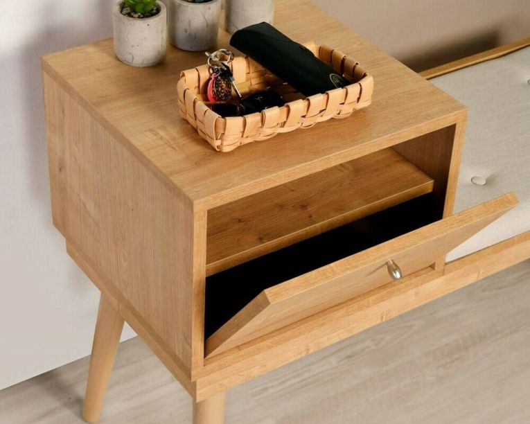 Panca Aeliana, Panchina multiuso, Seduta per ospiti, Cassapanca multifunzione, 40x105h45 cm, Quercia e Crema
