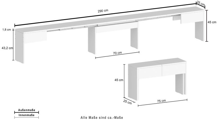 Panca allungabile grigia 290x25x45h cm - Quedan