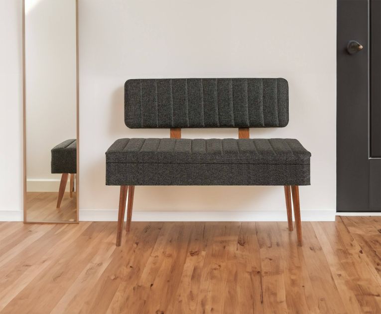 Panca Alpha, Panchina multiuso, Seduta per ospiti, Cassapanca multifunzione, 90x39h40 cm, Noce e Antracite