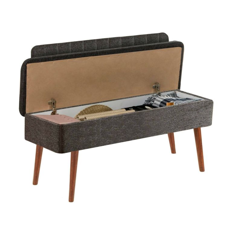 Panca Alpha, Panchina multiuso, Seduta per ospiti, Cassapanca multifunzione, 90x39h40 cm, Noce e Antracite