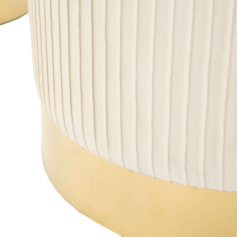 Panca Bianco Crema oro con due Sgabelli, Panca Contenitore Materiale Struttura in Metallo 80x37x42h cm, Colore Seduta Bianco - Soroti