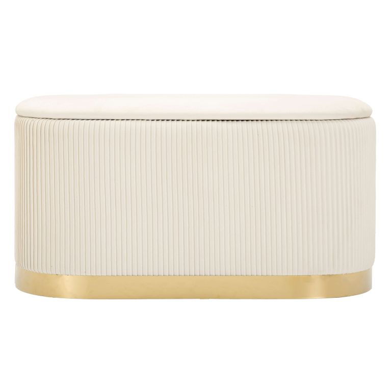 Panca Bianco Crema oro con due Sgabelli, Panca Contenitore Materiale Struttura in Metallo 80x37x42h cm, Colore Seduta Bianco - Soroti