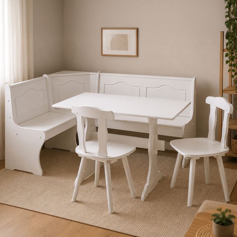 Panca Bianco Materiale Struttura in Legno Massello Altezza Seduta 45 cm 172x50x86h cm, Colore Seduta Bianco - Dstockto