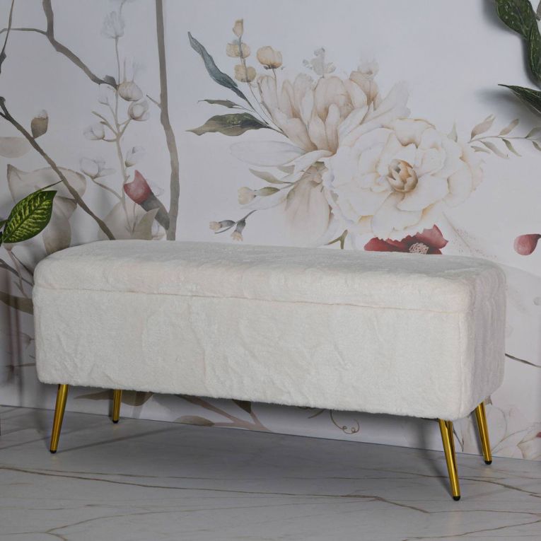 Panca contenitore rivestita bianca e oro 112x42x50h cm - Aiano