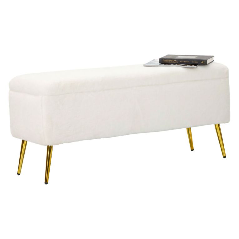 Panca contenitore rivestita bianca e oro 112x42x50h cm - Aiano