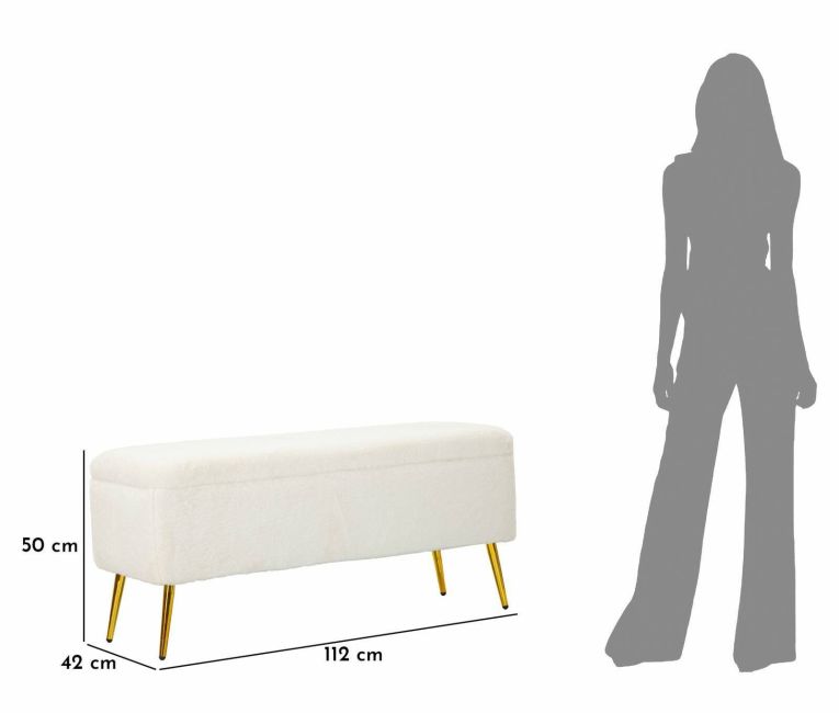 Panca contenitore rivestita bianca e oro 112x42x50h cm - Aiano