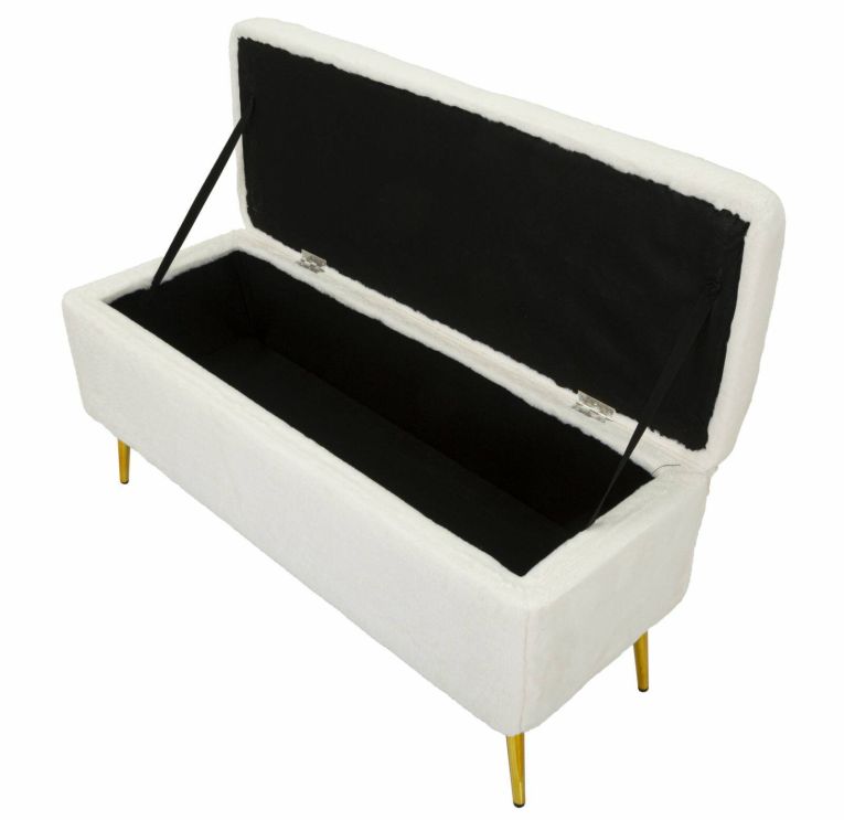 Panca contenitore rivestita bianca e oro 112x42x50h cm - Aiano