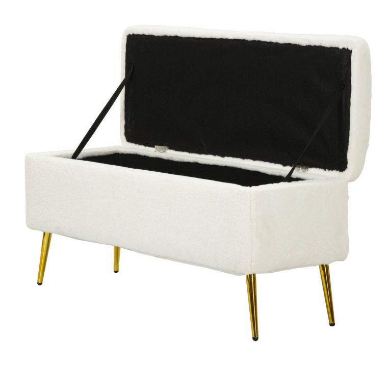 Panca contenitore rivestita bianca e oro 112x42x50h cm - Aiano