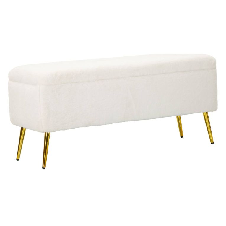 Panca contenitore rivestita bianca e oro 112x42x50h cm - Aiano