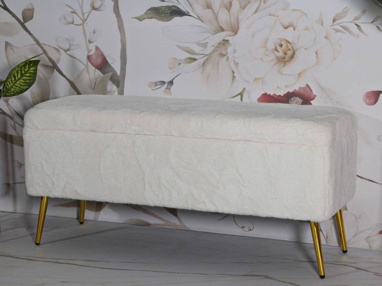 Panca contenitore rivestita bianca e oro 112x42x50h cm - Aiano