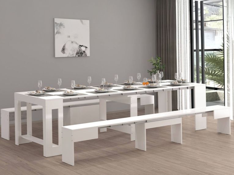 Panca estensibile bianca lucida 290x25x45h cm - Quedan