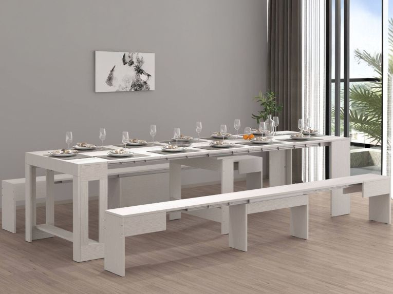 Panca estensibile da pranzo bianca lucida 290x25x45h cm - Quedan