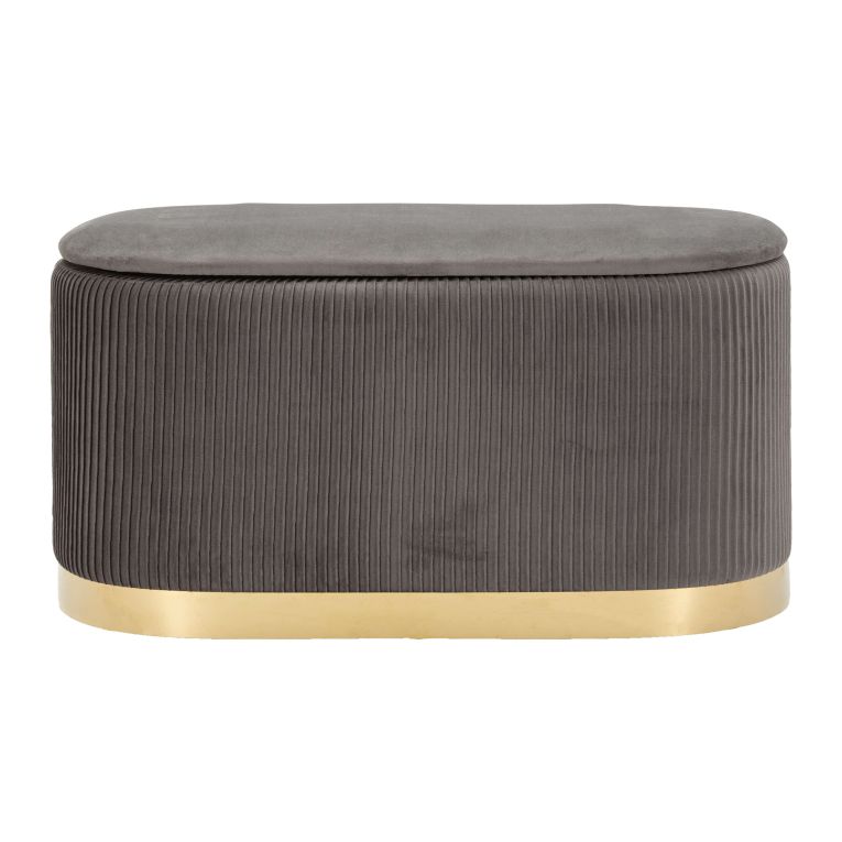 Panca Grigio Scuro oro con due Sgabelli, Panca Contenitore Materiale Struttura in Metallo 80x37x42h cm, Colore Seduta Grigio - Soroti
