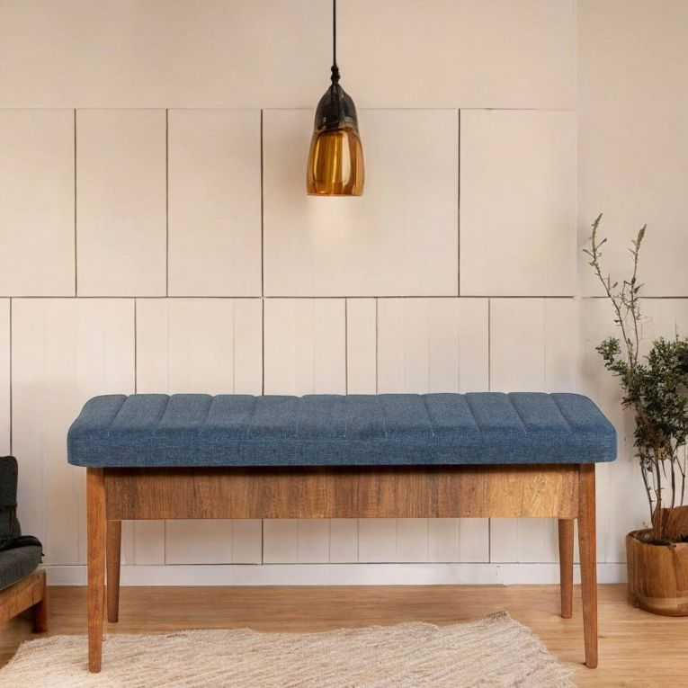 Panca Marrone Noce blu Peso Supportato 130 kg Colore Struttura blu 110x40x48h cm, Altezza Seduta 48 cm - Arielli