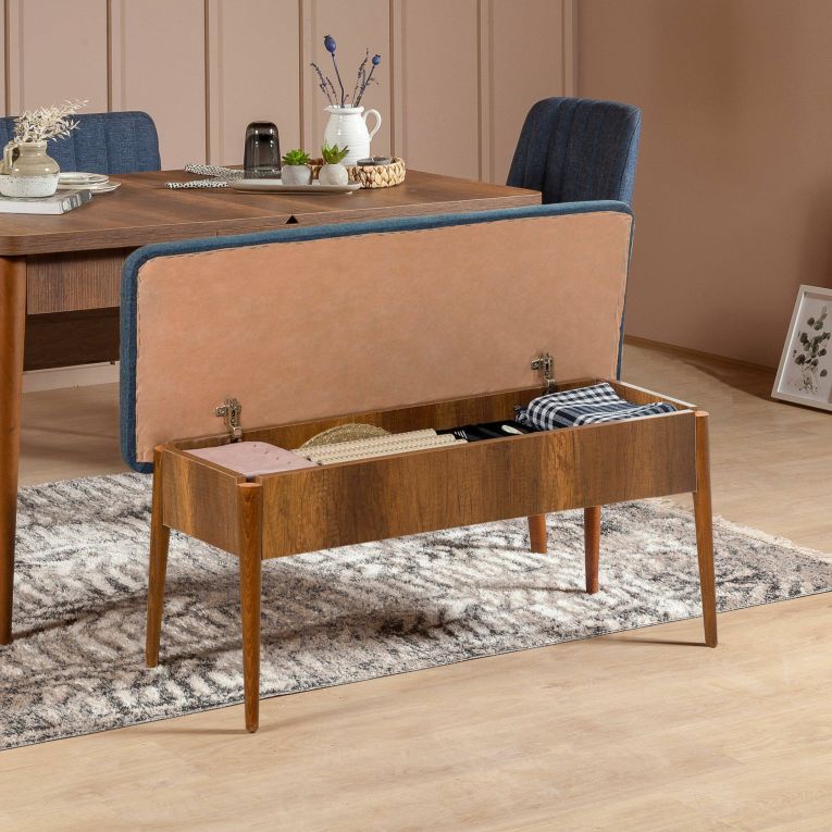 Panca Marrone Noce blu Peso Supportato 130 kg Colore Struttura blu 110x40x48h cm, Altezza Seduta 48 cm - Arielli