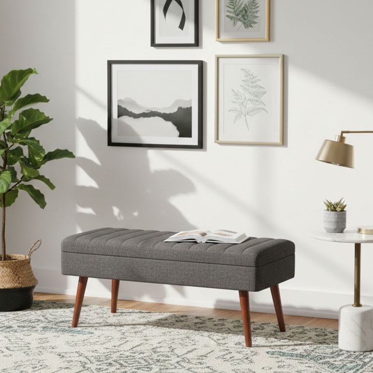 Panca Marrone Noce Nero Antracite Peso Supportato 130 kg Colore Struttura Nero 105x40x49h cm, Altezza Seduta 40 cm - Falcon