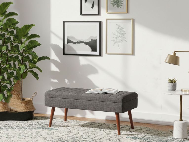 Panca Marrone Noce Nero Antracite Peso Supportato 130 kg Colore Struttura Nero 105x40x49h cm, Altezza Seduta 40 cm - Falcon