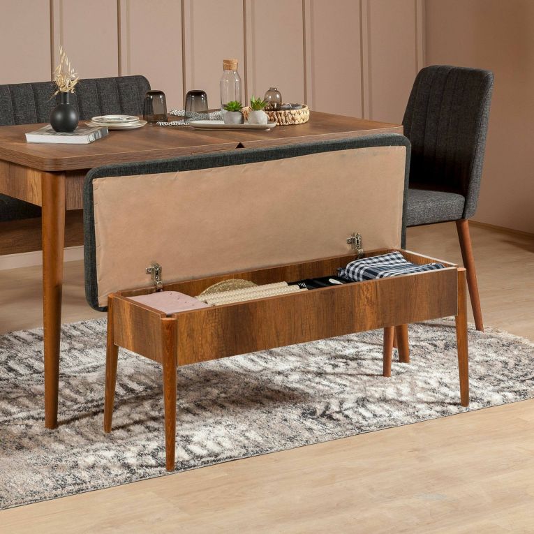 Panca Marrone Noce Nero Antracite Peso Supportato 130 kg Colore Struttura Nero 110x40x48h cm, Altezza Seduta 48 cm - Arielli