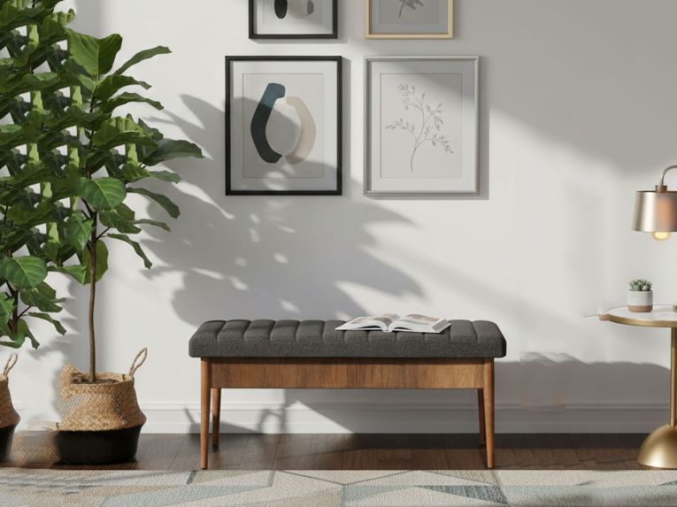 Panca Marrone Noce Nero Antracite Peso Supportato 130 kg Colore Struttura Nero 110x40x48h cm, Altezza Seduta 48 cm - Arielli