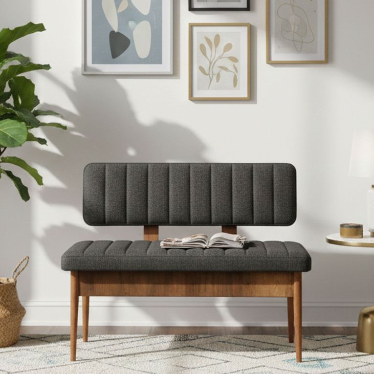Panca Marrone Noce Nero Antracite Peso Supportato 150 kg Colore Struttura Nero 110x40x85h cm, Altezza Seduta 48 cm - Salento