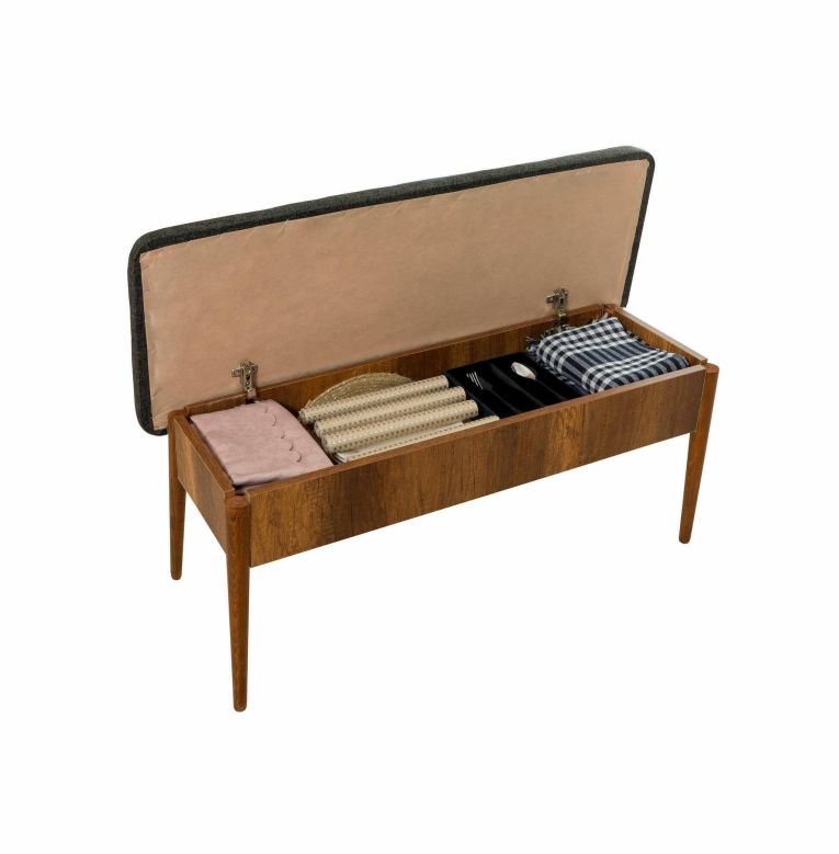 Panca Marrone Noce Nero Antracite Peso Supportato 150 kg Colore Struttura Nero 110x40x85h cm, Altezza Seduta 48 cm - Salento